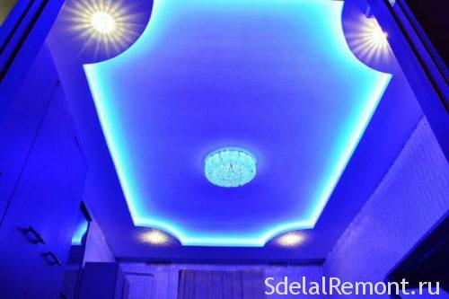 Двухуровневый потолок из гипсокартона с подсветкой по периметру. Отделка потолков гипсокартоном – это выгодно