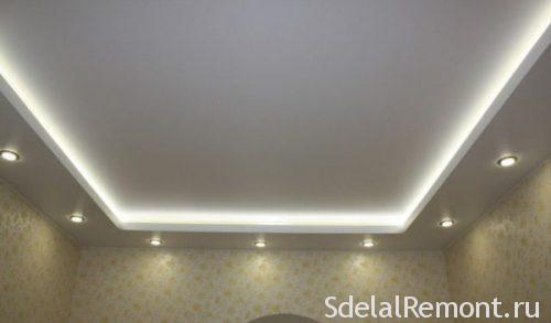 Двухуровневый потолок из гипсокартона с подсветкой по периметру. Отделка потолков гипсокартоном – это выгодно