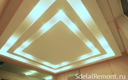 Парящий потолок из гипсокартона с подсветкой по периметру. Характеристика парящего потолка