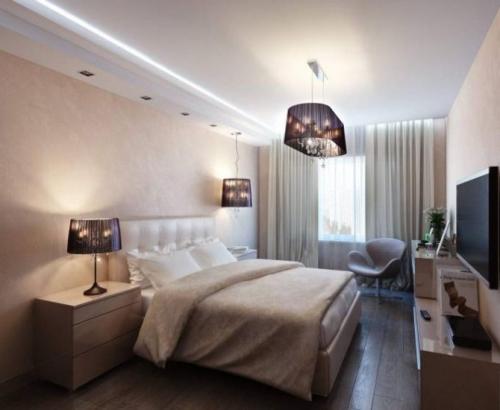 Потолок с подсветкой в спальне. Как сделать освещение с люстрой