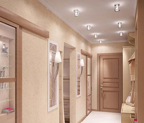 Расположение точечных светильников на натяжном потолке в зале. Для коридора и прихожей