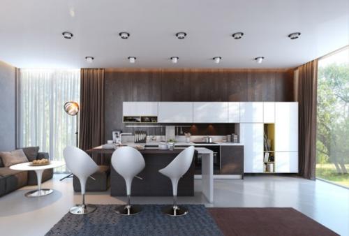 Освещение натяжного потолка на кухне. Натяжной потолок: дизайн освещения в кухонном помещении