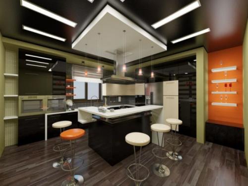 Освещение натяжного потолка на кухне. Натяжной потолок: дизайн освещения в кухонном помещении