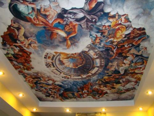 Двухуровневый натяжной потолок на кухне